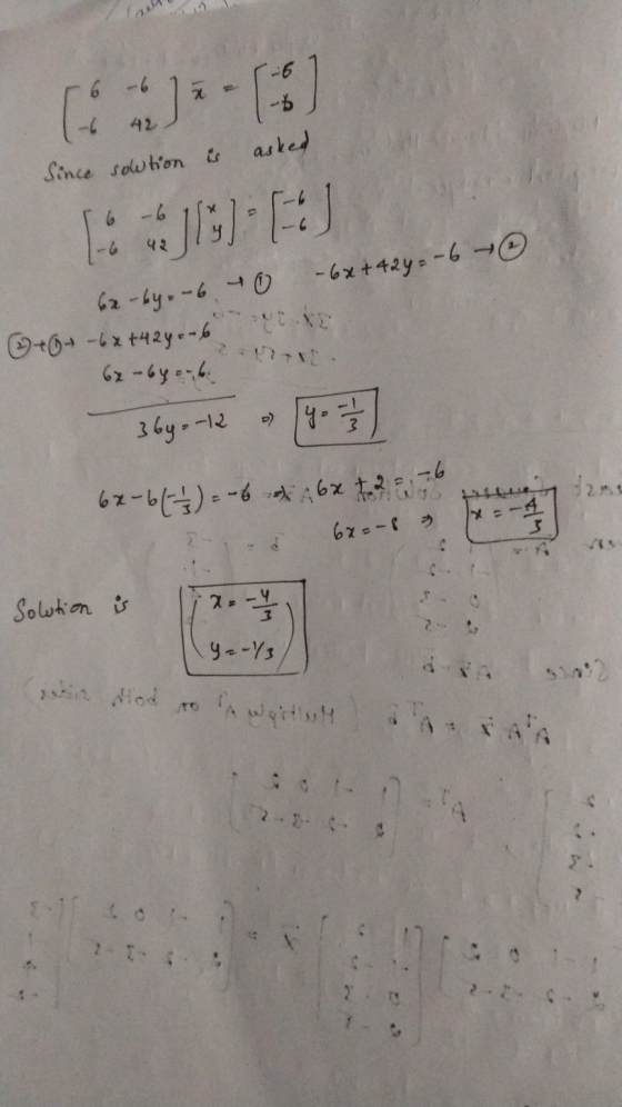 6 - 6 x asked Since solution is -6 - 6x +42y = -6 62-by. -60 ΑΣ - 4x +424.-6 62-64..6. 031 3 by -12 1-6 62-6 (7/3) = -6 4:62