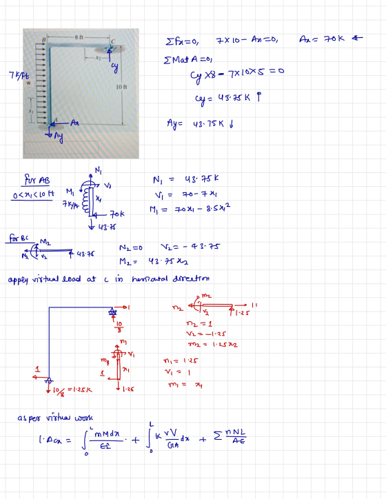 8 ft B Ho E Barco, 7810- Anzo, Ana 70k & Mat A co, cy 7 Kft Cy X8 – 7X1075=0 W 10 ft cy= 43.75k -An Ay= 43.75K U ony Ni for A