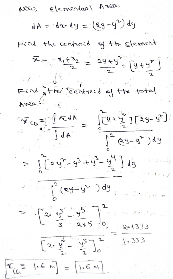 Now, Elementaal Area dA = drody = (29-4²) dy Find the centroid of the Element gła : 29+y [yty 2 2 Find the centroid of the to