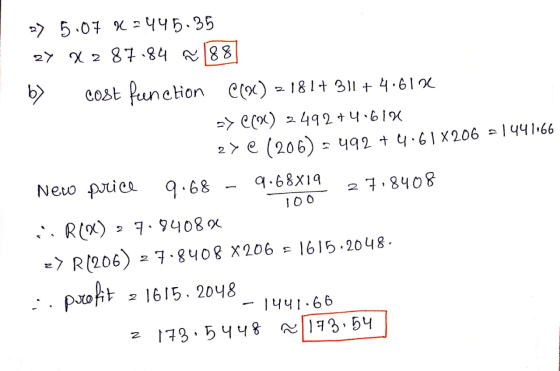>> 5.07 X2445.35 zy 2 2 87.84 Ñ188 b) cost frenction COC 2181+ 311 + 4.612 => 2690) 2492 +4.618 27 € (206) = 492 +4.61X206 =