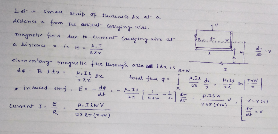 I el a distance & smau strip of thickness da at a from the arrent Carrying wire. magnetic field due to current Carrying wire