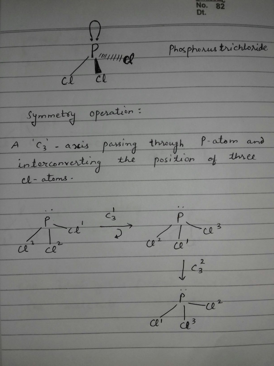 No. 82 Dt. Phosphorus trichloride Prathee cl - cl Symmetry operation : A C a nis interconverting l-atoms. passing the through