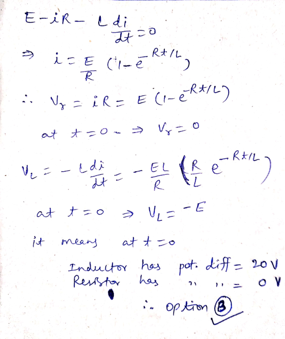 E-iral di Ita : iz & Cie Riting .: Vy a ir = E(-ER*12) at t=0-> V=0 Ue = - 2 d = - EL (A - RAL) at t=0 = U,=-E it means at t=