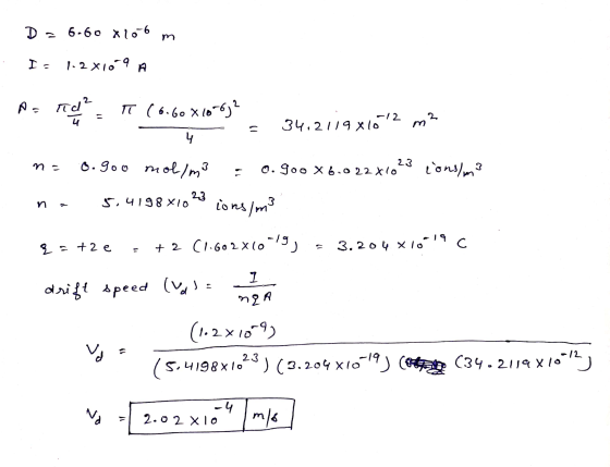 Da 6.60 X 166 m 1.28109 Td cos T (6.60 810 672 34,2119x16 -12 m² 4 n = o.goo mol/m3 23 0.goo X 6.022 x ions/m3 na 23 S4198 XI