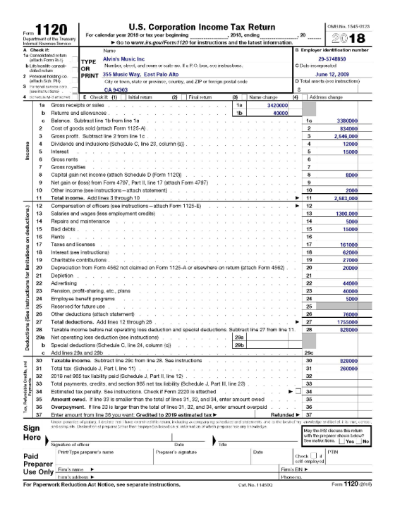 20 --- 2018 ale rouri GO P UGLISI . . Income 12 13 16 112 U.S. Corporation Income Tax Return OMB No 1545-0123 Form For calend