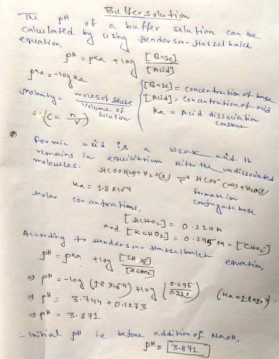 Buffer solution The pH of a buffer solution can be calulated by using Henderson - Hassel balch equation, O. - pH apka tlog [