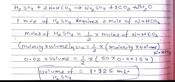 H₂ sou + 2 NaHCO3 → Nasou tacoat2H₂O I mole of H₂ soy Requires a mole of NaHCO₃- I moles of He soy = I x moles of NaHCO3 (mol