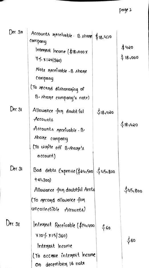 page 2 Dec 30 Accounts speceivable B shoop $18.420 company ३५२० $18,000 Intesjest Income ($18,000 X 9.41201360) Note syeceiva