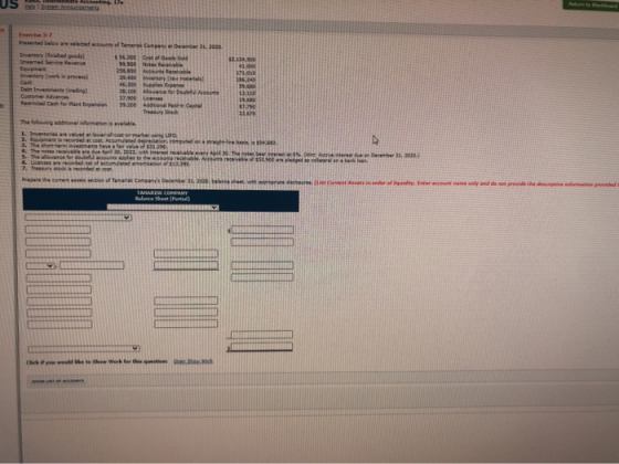 Exercise 5-7 Presented below are selected of Tamaris Corowe 1.2020 Imery (hed goods) $56.300 Codesa Uneared Service Revenge $