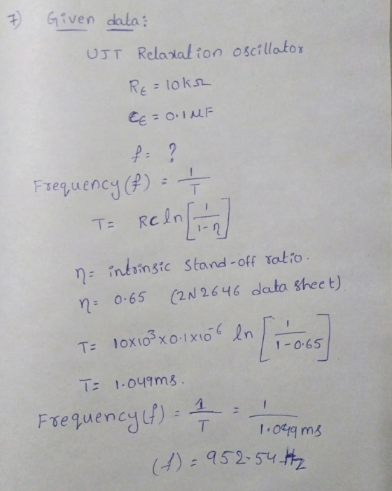Given data: CJT Relarial ion oscillator Re= 10kn CE= 0.ILF Frequency (A) redo Rc In T: n= intoinsic s tand -off Tatio (2N2646