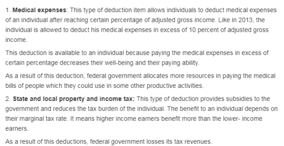 1. Medical expenses: This type of deduction item allows individuals to deduct medical expenses of an individual after reachin