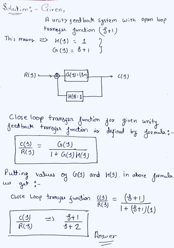 Solutions - Giren, A unity feed back system with open loop transfer function (5+1) This means => H(9) = 1 G (9) w $+1 R(3) 16