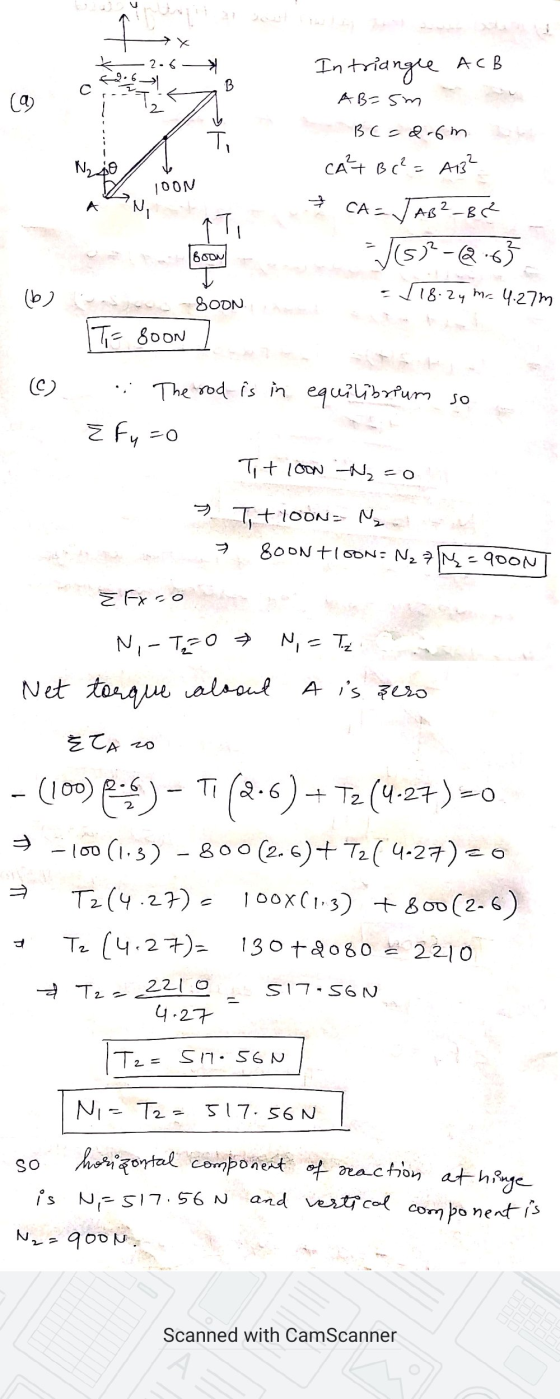 1 2 T. Ngio / D Boone boo (b) * 2.6 In triangle ACB AB=5m BC = 2.6m te ve CAT B(?= AB? HOON AT & CA= JAB²-82 1(5)?-@.65 = [ 1