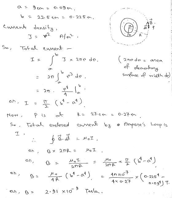 9 cm - 0.09m, b 22.5 cm - - 225 cunent density, 13 १ J = 802 Alm². R So, Total curent I a J xana da. ( 2nddo area of elementa