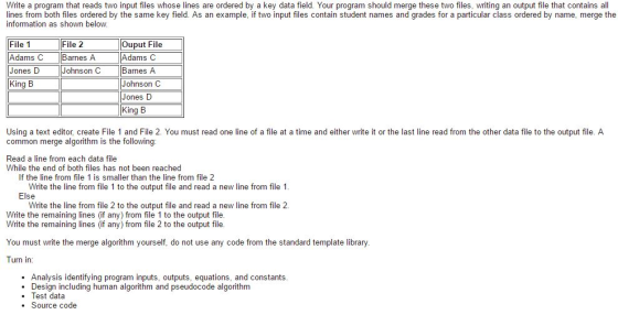 Write a program that reads two input files whose l