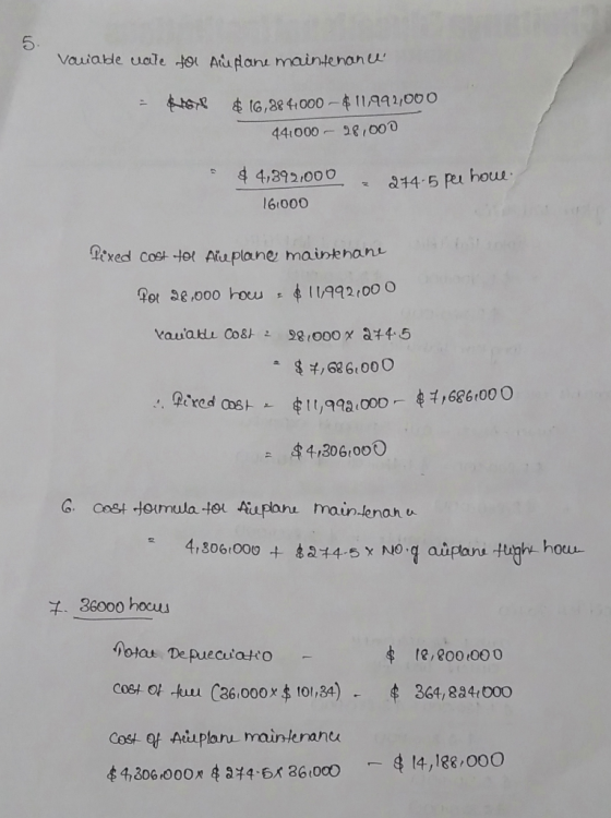 5. Vauiable uale to Auplane maintenanu $ 16,88 4:000 -$ 11,992,000 1S 441000 - 28,000 $ 4,392,000 214-5 pu houe. 16:000 Lexed