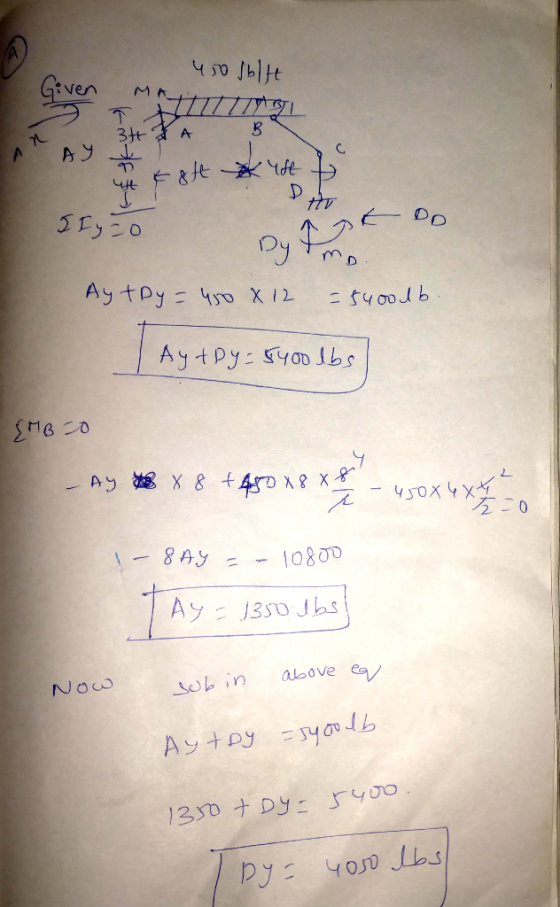 чо Јьне Given 111111 тут 3+ А B АУ & 8ft •ust D Фо E) со Dy Ayt Py = 40 X 12 с ч оюль Ayt Py = 5400 lbs в о - 55 8х8 + 4ro хе