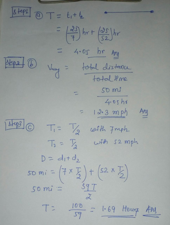 & tep T tit hr 52 4.o5 hr Any toal distanu total ma S0 mi 4.05 ha I 3 mph Ang ofth 7mph with s2 mph D ditd t s2 x 50 mi 59T 5