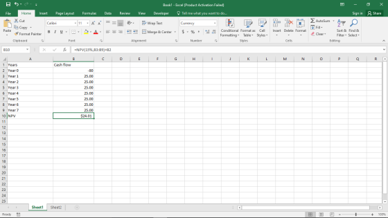 BS Book1 - Excel (Product Activation Failed) o X File Home Insert Page Layout Formulas Data Review View Developer Tell me wha