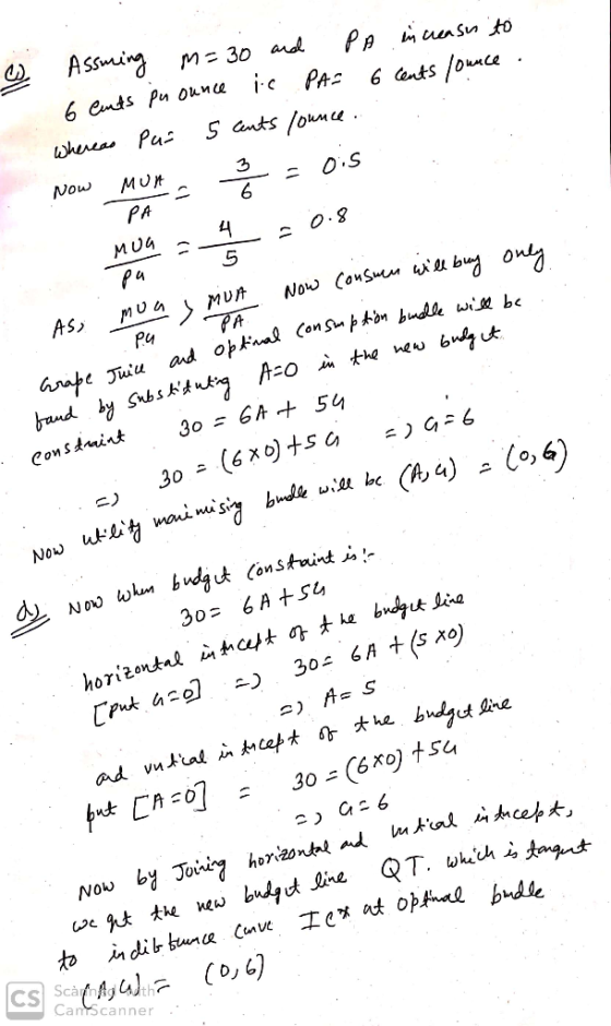 ☺ Assuming m= 30 and PA increases to 6 cents pu ounce in PA= 6 cents /ounce. Whereas Put 5 ents/ounce. Now Mum - 3 = ois MU -