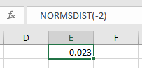 =NORMSDIST(-2)
F
0.023
LL