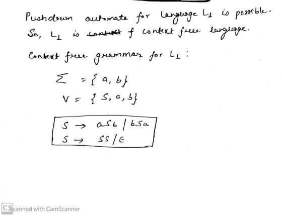 Pushdown automata for Language Ly is possible. So, ay is content of content free language. Content free grammar for. Ly: E={a