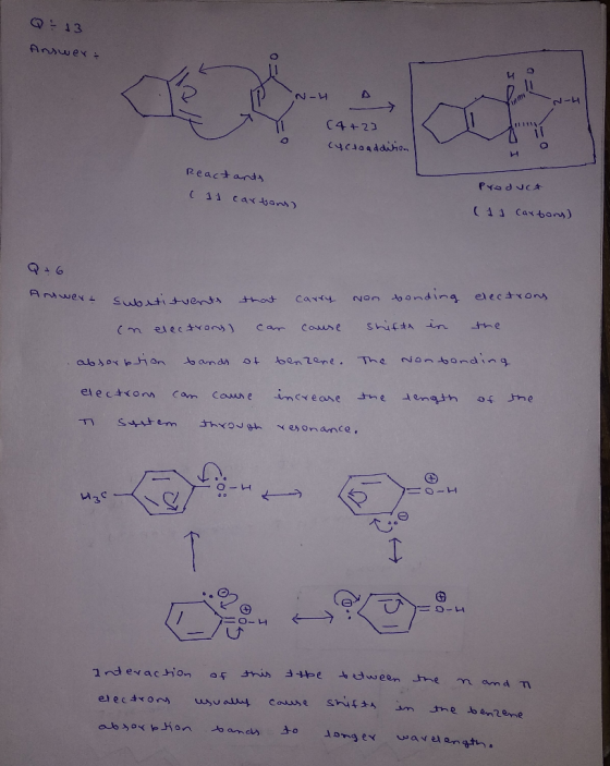 Q! 13 Answer: N-4 D (4+23 cactoaddition Reactants ( 11 cartons) Product (11 Carbon) substitvents that carry non bonding ele