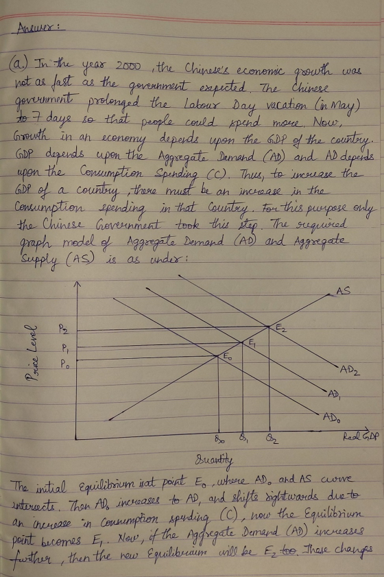 Answer: (a.) In the year 2000 , the Chineses econonic growth was not as fast as the government expected. The Chinese governm