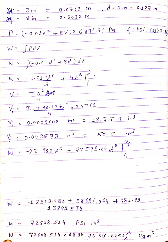 , d = sin = 0.127 m M = 3 in al. = 8 in = = 0.0762 m 0.2032 m W = -0.01 Us Po(-0.0012 +8V) x 6894.76 pq f1 PS1=6294.741, W =