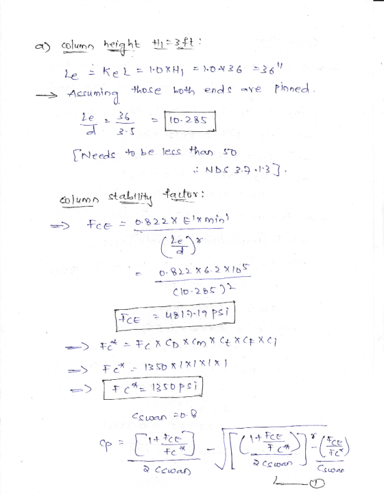 column height +1-347 Le = Kel = 1,6XH, = 1.0+36 36 Assuming those both ends are pioned. Le T - 10-285 3.5 [Needs to be less