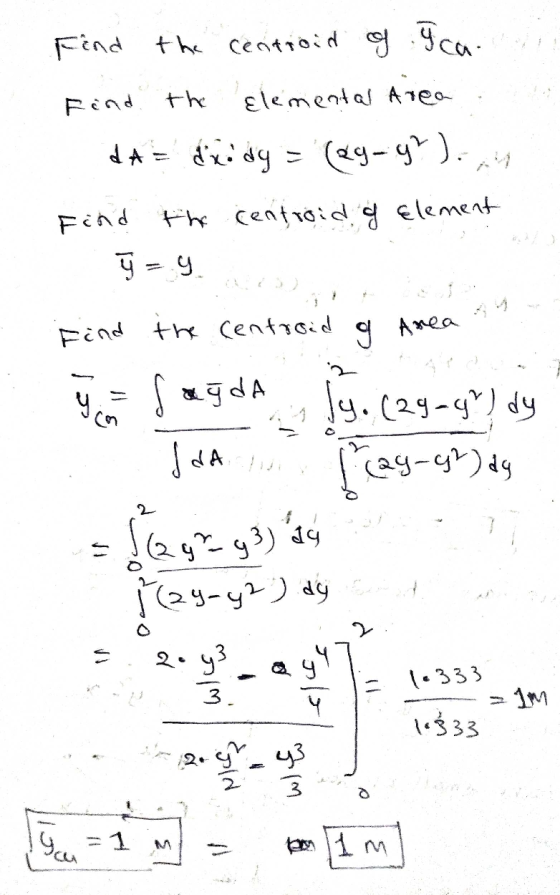 the Find the centroid of Ica- Find Elemental Area dA = dredy = (29-6?). Find the centroid y Element ☺ = y. Find the centroid