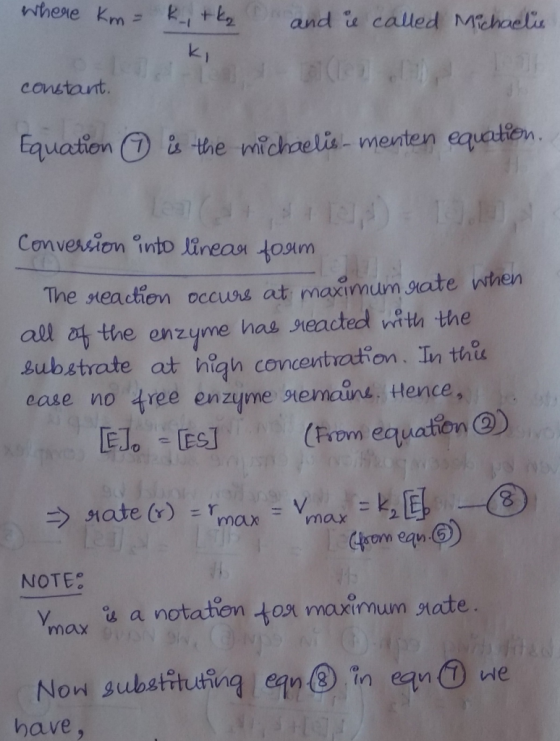 where km = ky tkz and is called Michaelis constant. Equation is the michaelis-menten equation, a r ): 19. Conversion into lin