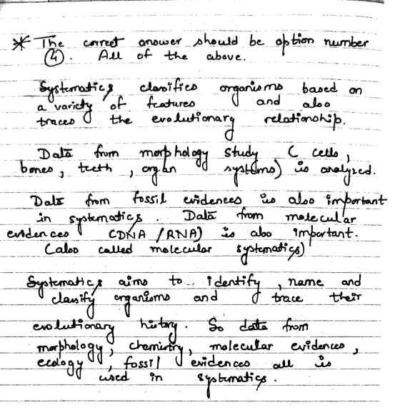 above. based on aloo of features the Data C cells bones teeth from * The correct answer should be option number Systematics c