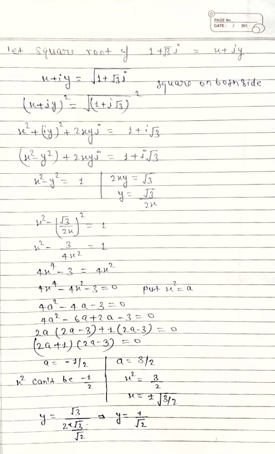 PAGE NO DATE 1 201 let square root of 1 thi at jy square ruaro on both side 2 (eting) = |(4+JB) 1e²+ (y) + angi 1 + 13 (4² y