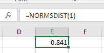 =NORMSDIST(1)
D
E
F
0.841
LL