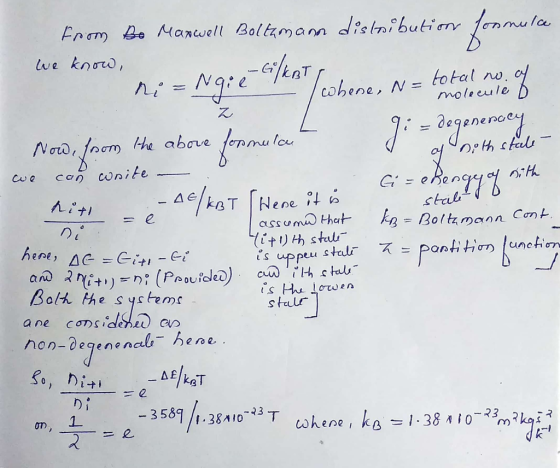 Fno Bo Manwell Boltamann distnibuti onm we know, total no ohene, N= moleeule the abave can wnite Cue 4kT Nene it stal kB=Bolt