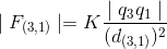 \mid F_{(3,1)}\mid =K\frac{\mid q_{3}q_{1}\mid }{(d_{(3,1)})^{2}}