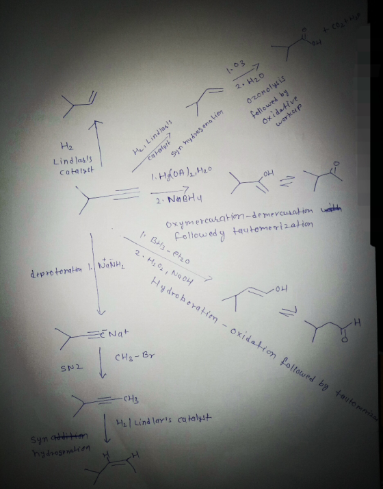 + CO₂tH OH 1.03 2.H2O Ozonolysis followed by oxidative workup H₂ Lindlars catalast He, Lindlasts calefyrt syn hydres enatio