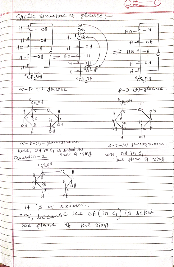 Date Page. glucose LH 0– – H Cyclic structure of 애 T 01 DET 와애 i | 라에 = 애 여 개와애 7 방그와 한해 X-D-(+)-glucose B-D-(+)- glocose A.