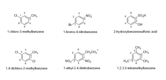 2 CI 12 CH3 NO2 5 SOGH C Br 15 ОН 1-chloro-3-methylbenzene 1-bromo-4-nitrobenzene 2-hydroxybenzenesulfonic acid CH3 CHE CH2CH
