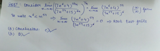 544 Yn Moo = lim (718+4) 54 M-900 6 Eoly: concider lin/1n8+4) 54 (7n54 115jGn (0) form (7154+15) se note noensu > lim (748+4)