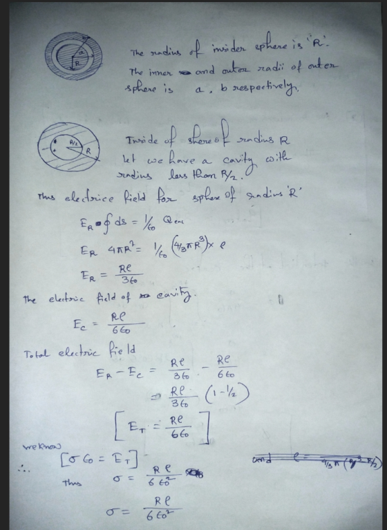 The reading of insider ephere is R: The inner and outor radio of outer sphere is a, b respectively, Taxide of here of sundiu