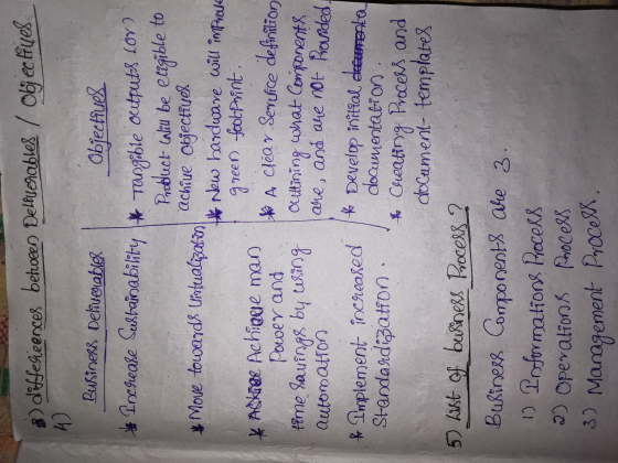 3) diffelieences between Deliverables / Objectives Business Deliverables Objectiuel to increase Sceltainability * Tangible ou