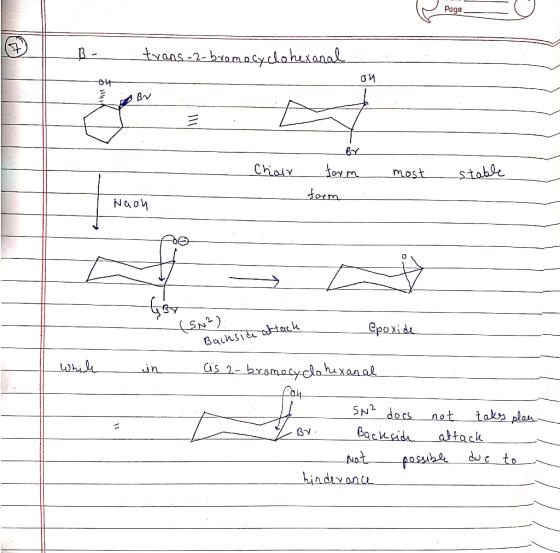 e Page Page - U trans-2-bromocyclohexanal Chair _By form most stable farm Naon (SN2) Backside aktach he attack epoxide while