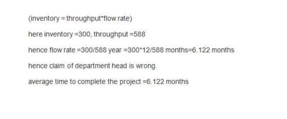 (inventory throughput flow rate) here inventory 300, throughput 588 hence flow rate -300/588 year-300 12/588 months-6.122 mon