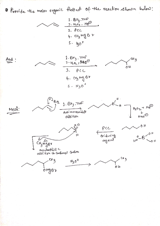- Provide the major organic Poodut of the reaction shown below! 1. B12. THE 2, , , , Heº 3. Pcc 4. Cl₂ ng or 5. Bot And ca 3