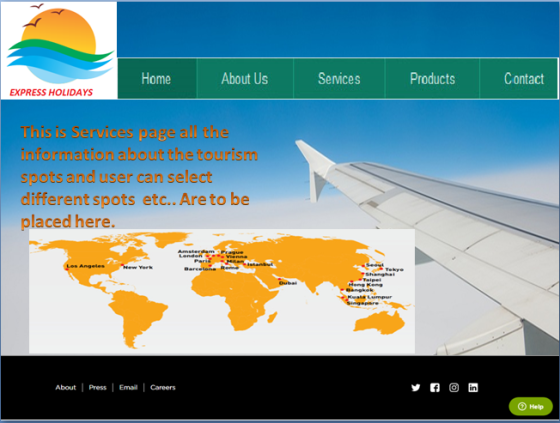 Home About Us Services Products Contact EXPRESS HOLIDAYS This is Services page al ths nformation aboutthe tourism spots and u