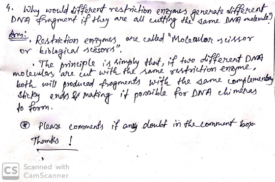 4. Why would different restriction enzyones generate different DNA fragment if they are all cutting the same DNA molecule? kr