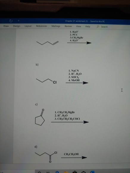 Chapter 21 worksheet (1)-Saved to this PC Mailings References Review Draw Design Layout View Help Search 1. H,о 2, PCC 3.CH,