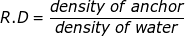 density of anchor R.D= density of water